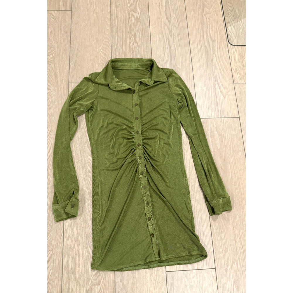 Julissa Mo Women's Green Long Sleeve Slinky Ruched Mini Dress Bodycon US 6 M